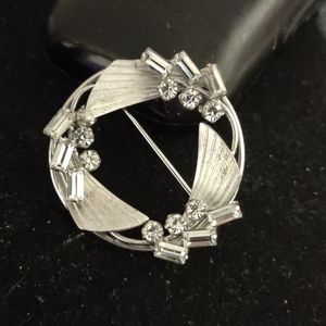 ANTIQUE 1940's CIRCLE PIN SILVER 925 & SWAROVSKI CRYSTAL BROOCH